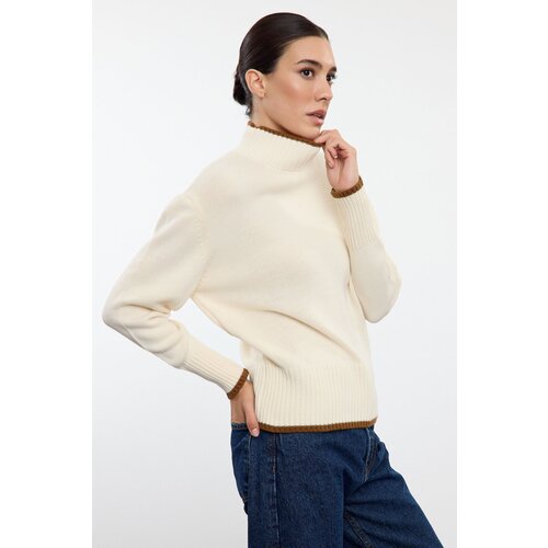Trendyol Ecru Wide Fit Basic Color Blocked Knitwear Sweater Cijene