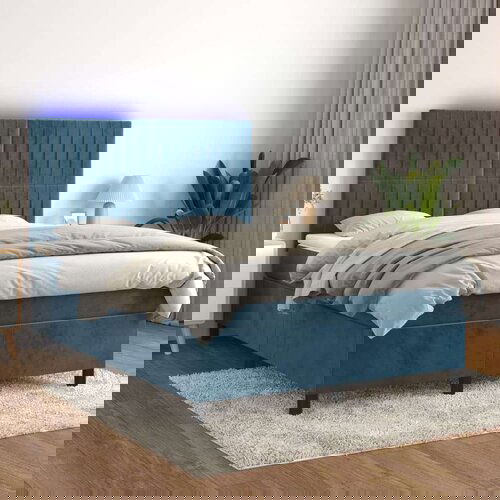  Box spring s madracem LED tamnoplavi 140x200 cm bar&amp;scaron;un Slike