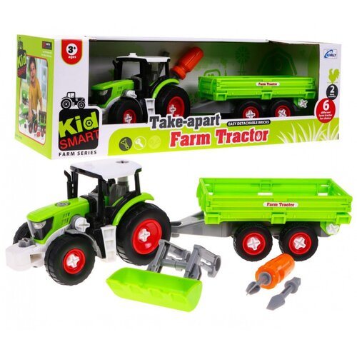 Traktor za sastavljanje za djecu, sa prikolicom i korpom - zeleni Cene