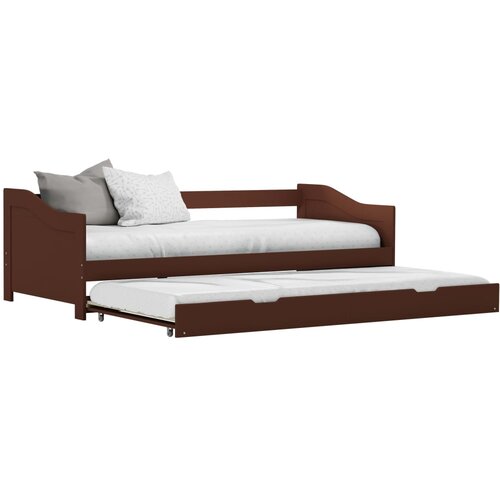  Izvlečni posteljni okvir temno rjav iz borovine 90x200 cm Slike