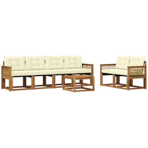 vidaXL Zunanja garnitura za sedenje z blazino 7 pcs Naravna in smetana, (5000270202) Cene