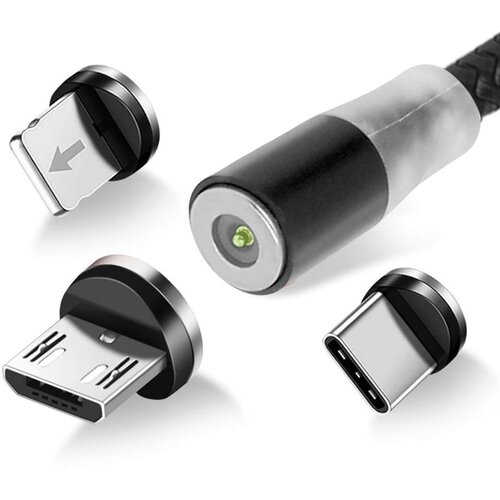 AVIZAR Magnetni 3-v-1 kabel 1m USB Type C / Micro USB / Lightning - crn, (20618036) Slike
