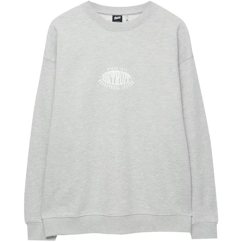 Pull&Bear Sweater majica siva melange / bijela