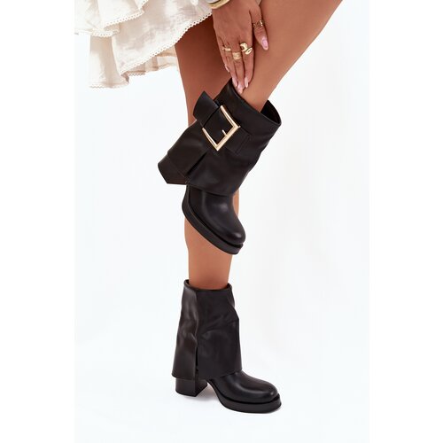 Boto Women's Insulated Heeled Boots with Golden Buckle Black Milira Cene