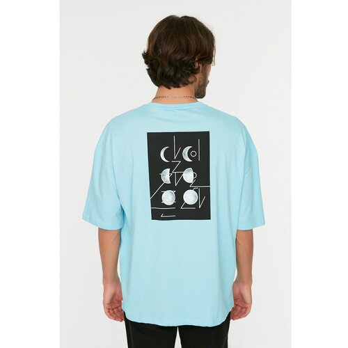 Trendyol Blue Men's Short Sleeve Back Printed Oversize T-Shirt Slike