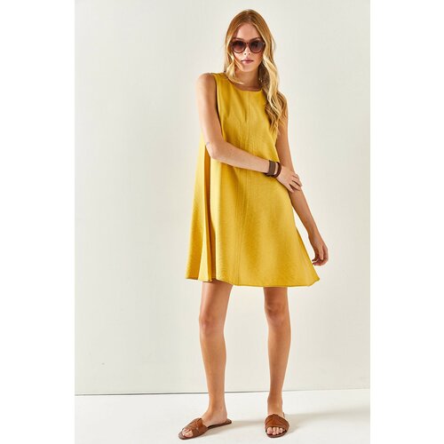 Olalook Women's Yellow Sleeveless Linen Blend A-Line Dress Slike