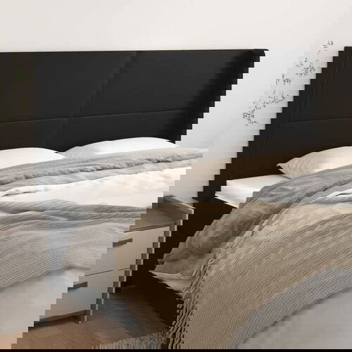VidaXL Uzglavlje s u&amp;scaron;ima crni 163x16x118/128 cm od umjetne kože Slike