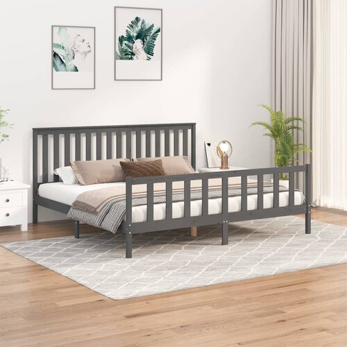VidaXL Okvir za krevet s uzglavljem sivi 200 x 200 cm masivna borovina Slike