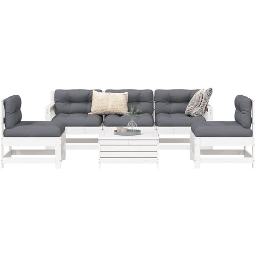 The Living Store Vrtna sedežna garnitura 6-delna bela trdna borovina - Vrtna Sedežna Garnitura, (21446916) Cene