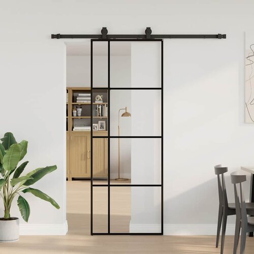 vidaXL Klizna vrata s priborom crna 76 x 205 cm od ESG stakla Cijene