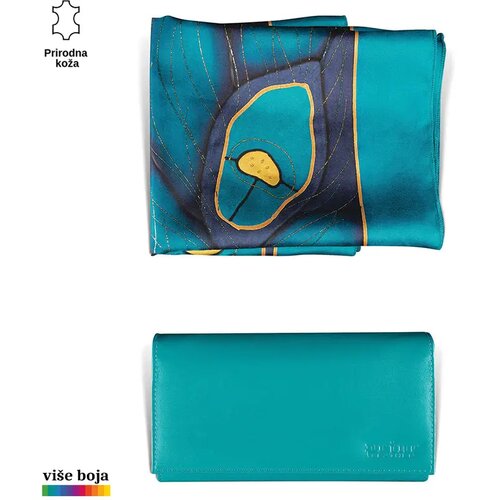 PRINC LEATHER Ženski poklon set e&scaron;arpa i novčanik, Tirkizni Cene