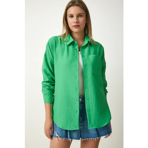  Women's Green Oversize Linen Ayrobin Shirt