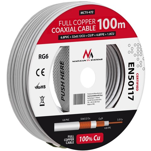Maclean MCTV-472 coaxial cable RG-6 /U 100 m White Cijene