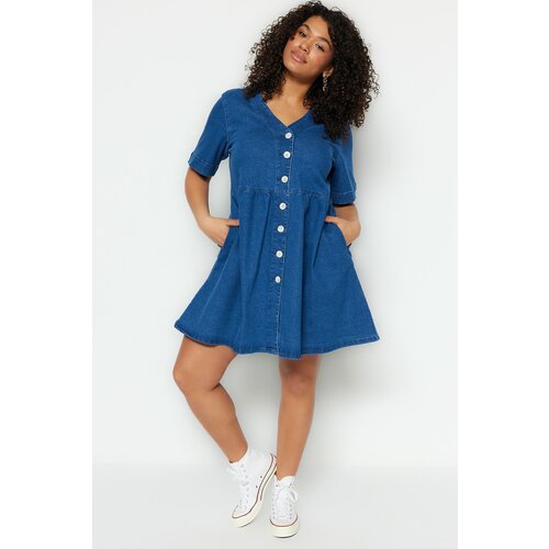 Trendyol Curve Plus Size Dress - Blue - Skater Slike