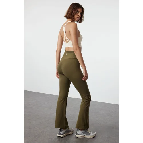 Trendyol Dark Khaki Brushed Soft Waist Extra Recovery Spanish Leg Yoga Knitted Sports Leggings