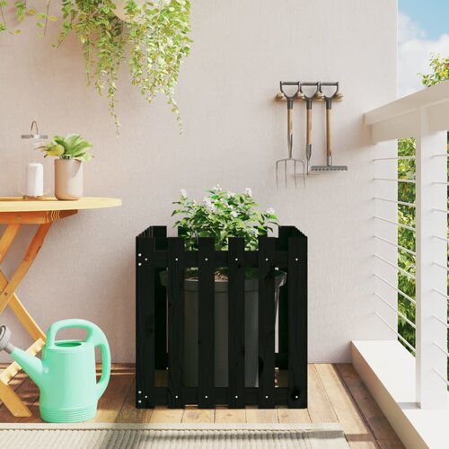  Vrtna sadilica s izgledom ograde crna 60x60x60 cm od borovine Slike