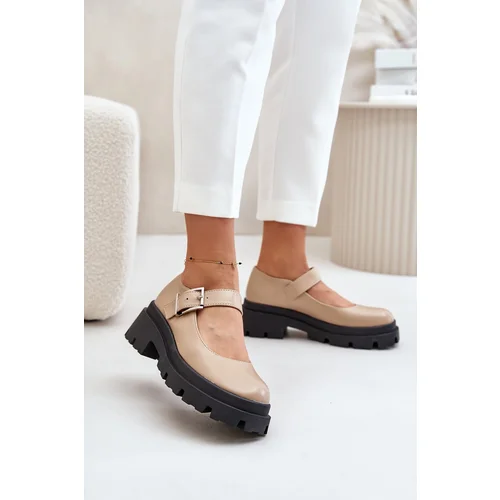 FI1 Beige Women's Loafers With Buckle Plikuria