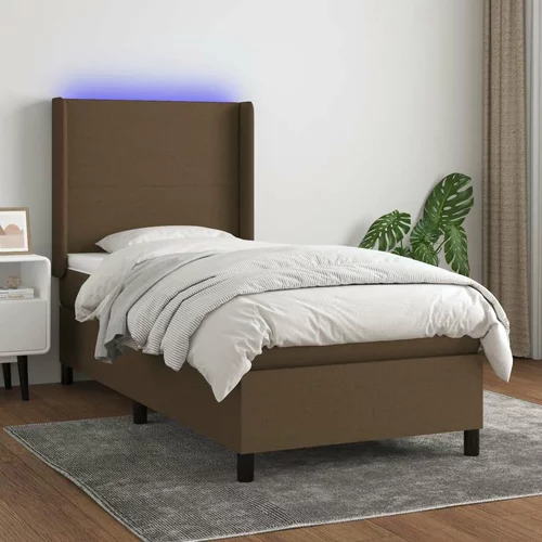  Box spring postelja z vzmetnico LED temno rjava 90x200 cm blago, (20937050)