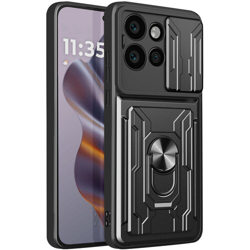 AVIZAR Ovitek za Motorola Edge 50 Neo z zaščito kamere / stojalom / držalom za kartice, Črna, (5000014782) Cene