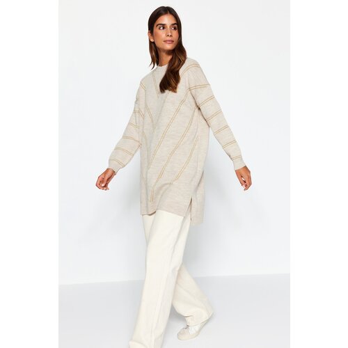Trendyol Beige Silvery Long Knitwear Sweater Cijene