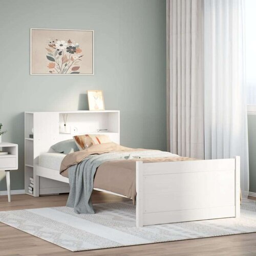  Krevet s regalom z knjige bez madraca bijeli 100x200cm borovina - Bijela 100 x 200 cm Slike