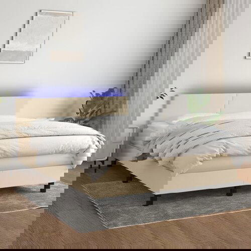 VidaXL Box spring postelja z vzmetnico LED krem 140x200 cm blago Slike