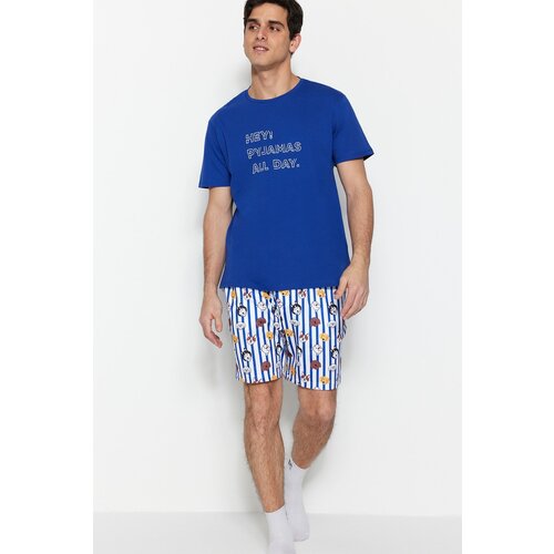 Trendyol Dark Blue Unisex Regular Fit Printed Pajamas Set Slike