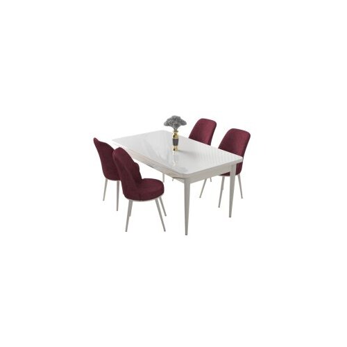 Hanah home nil - white, burgundy whiteburgundy dining table &amp;amp; chairs set (5 pieces) Slike
