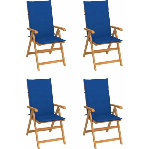 vidaXL Vrtne stolice s kraljevski plavim jastucima 4 kom od tikovine