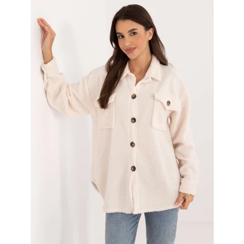 Fashion Hunters Ecru plush oversize shirt with pockets