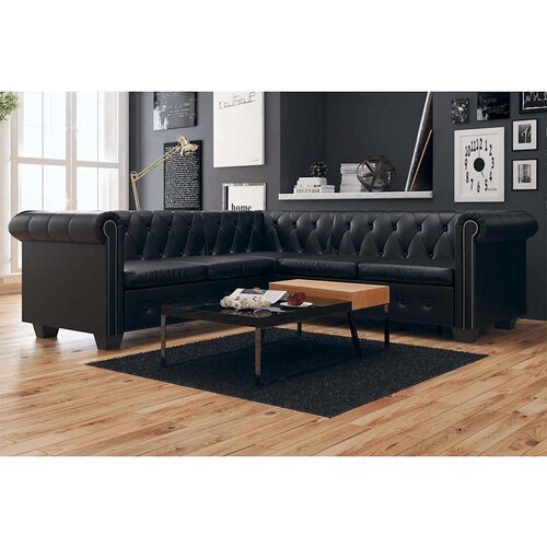 vidaXL Chesterfield kotna sedežna garnitura umetno usnje črna Cene