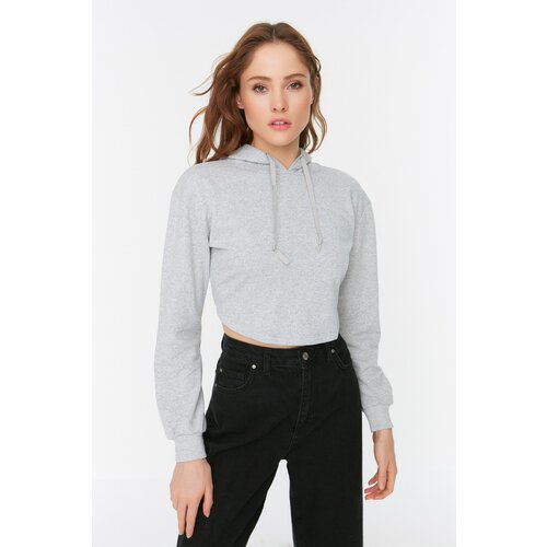 Trendyol Gray Eyelet Detailed Crop Knitted Slim Sweatshirt Slike