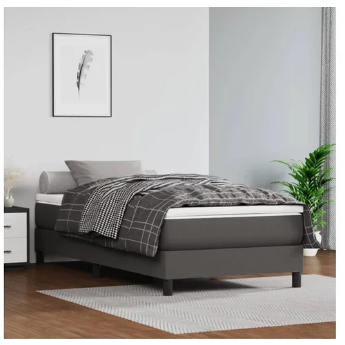  Box spring postelja z vzmetnico siv 100x200 cm umetno usnje