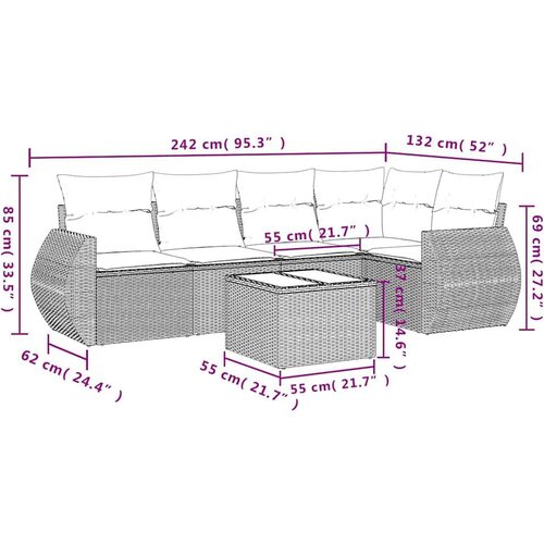 VidaXL 6-dijelni set vrtnih sofa od poliratana s jastucima svjetlosivi Slike