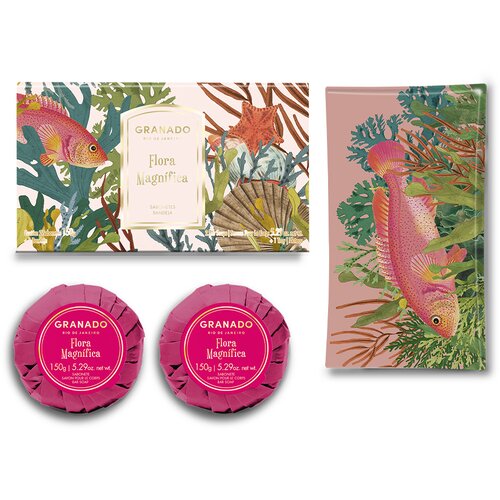 Flora Magnífica Bar Soap Duo & Soap Dish/glass tray set 2 x 150 g Cene