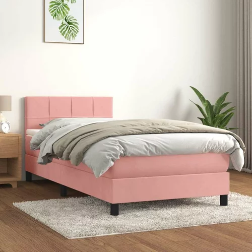 Box spring postelja z vzmetnico roza 90x200 cm žamet, (20883698)