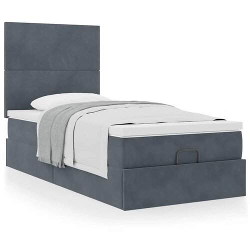 VidaXL Otomanski posteljni okvir z vzmetnicami siv 90x190cm žamet Slike