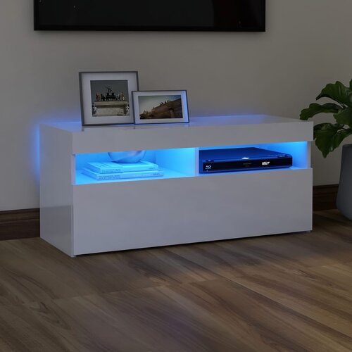 The Living Store TV omarica z LED lučkami visok sijaj bela 90x35x40 cm - TV Omarica, (21375122) Slike