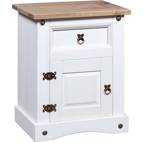 VidaXL Nočna omarica mehi&amp;scaron;ka borovina Corona Range bela 53x39x66 cm, (20623860) Slike