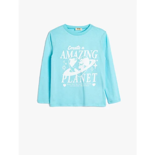 Koton T-Shirt Long Sleeve Planet Printed Crew Neck Cotton