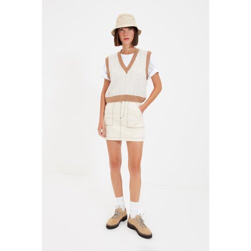 Trendyol Stone V Neck Crop Knitwear Sweater Slike