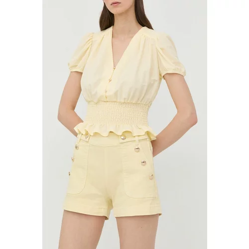 Morgan Kratke hlače za žene, boja: žuta, glatki materijal, visoki struk