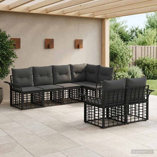  Set vanjskih sofa s jastukom 7 pcs Crna i tamno siva Poliester Slike