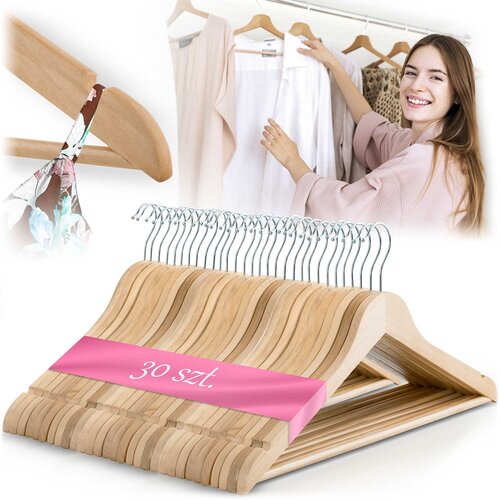Massido 30-Pack Natural Wooden Clothes Hangers by - Durable and Stylish Wardrobe Organizer, (21740739) Cene