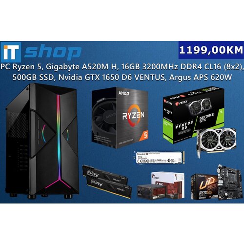  PC Ryzen 5/A520M H/16GB/500GB/GTX 1650 D6 VENTUS Slike