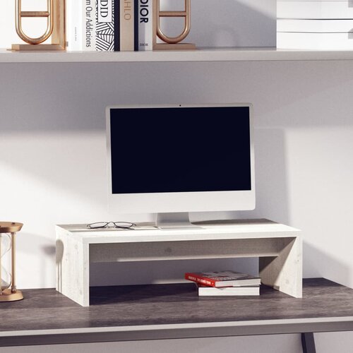  Stalak za monitor bijeli 50 x 27 x 15 cm od masivne borovine Cijene