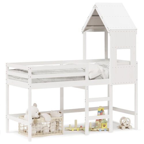 Maison Chic Postelja za odrasle - Posteljni Okvir z lestvijo in streho bel 90x190 cm borovina, (22082426) Slike