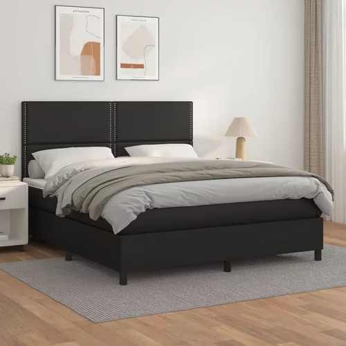 vidaXL Box spring postelja z vzmetnico črn 160x200 cm umetno usnje