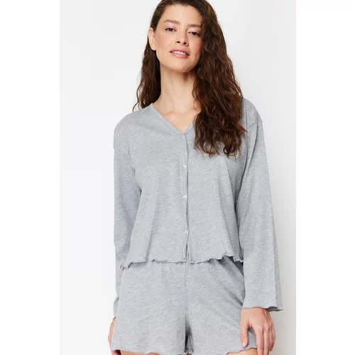 Trendyol Gray Melange 100% Cotton Tshirt-Shorts Knitted Pajama Set