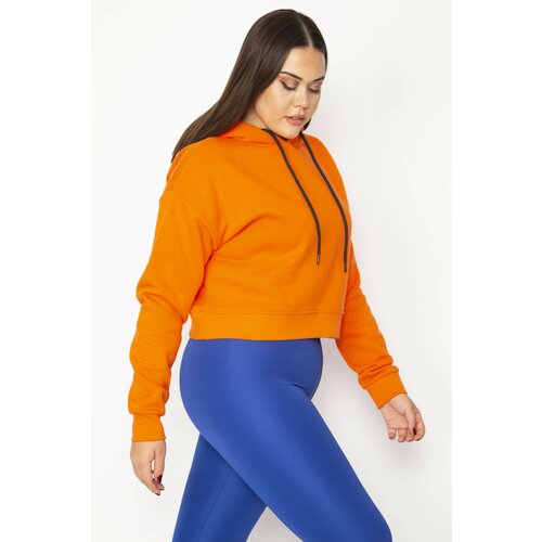 Şans Women's Plus Size Orange Inner Raised 3 Thread Fabric Hooded Sweatshirt Slike